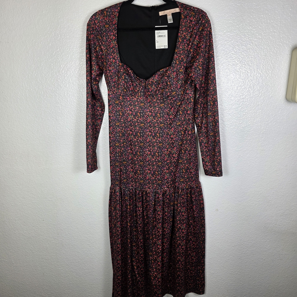 Hutch Chase Midi Dress Tiered Long Sleeve Drop Waist Women's Size S